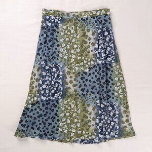 VTG Blue Green Floral All Over Print Multi Flowy Stretch Midi Skirt Patchwork